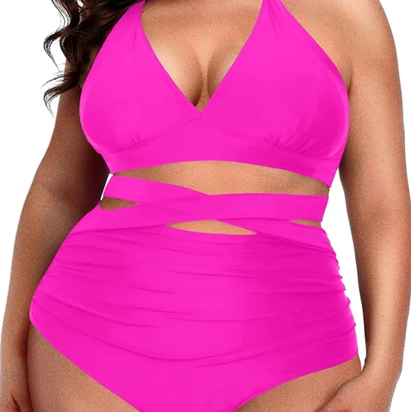 NWT Daci Women Plus Size Bikini High Waisted Two Piece Swimsuits Halter XL - Picture 2 of 8